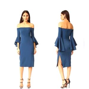 Anthropologie Milly 4 blue Off-The-Shoulder Ruffle Sleeve Sheath Dress - sz 4